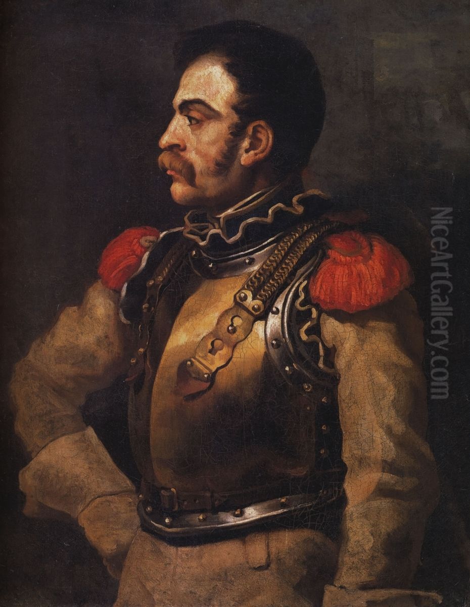 Un carabinier, vu a mi-corps. Oil Painting by Theodore Gericault