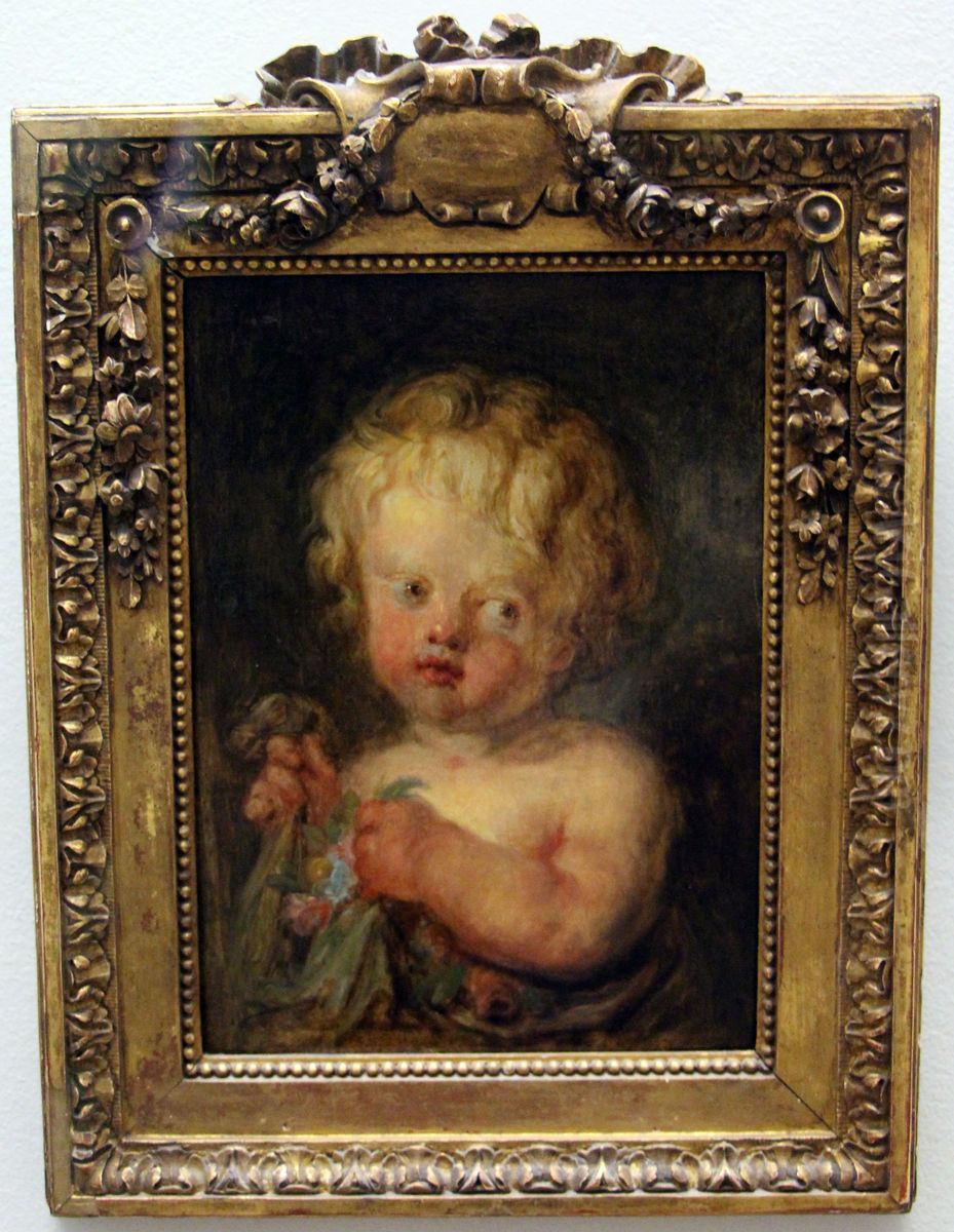 L'Enfant aux fleurs, dit aussi : L'Enfant blond aux fleurs, ou : L'Enfant aux boucles. Oil Painting by Jean-Honore Fragonard