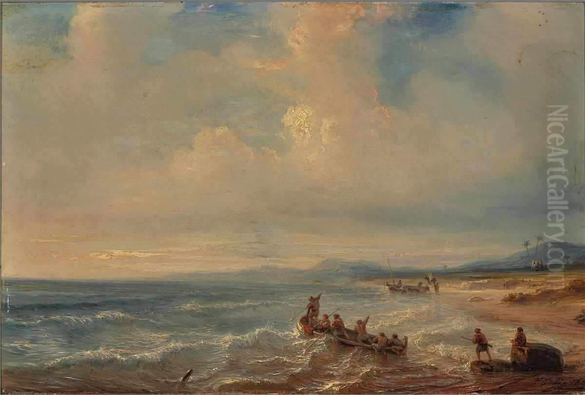 A Bay at the Mediterranean Sea Oil Painting by Theodore Gudin