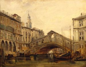 Gezicht op het Canal Grande en de Rialto-brug te Venetie