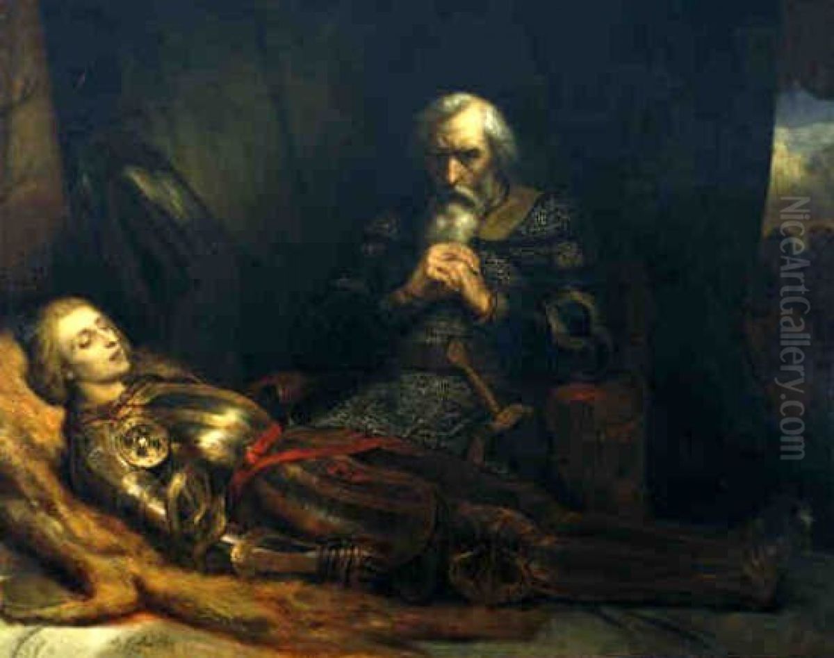 Graaf Eberhard van Wurttemberg treurt bij het lichaam van zijn zoon Oil Painting by Ary Scheffer
