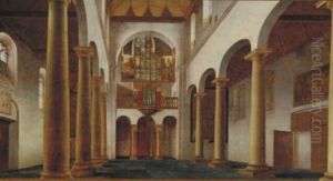 Interieur van het schip van de Pieterskerk te Utrecht, gezien naar het westen