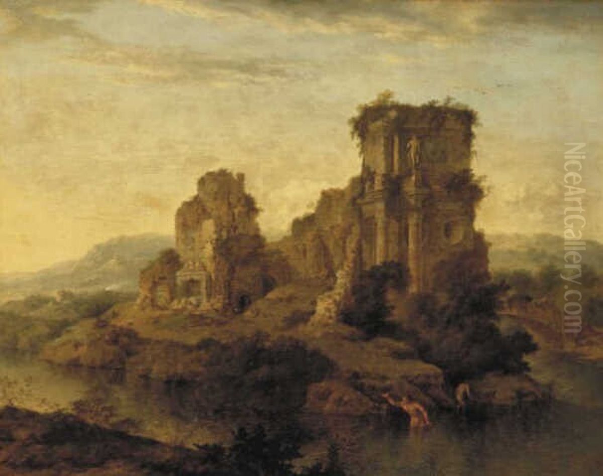 Italianiserend landschap met badende figuren Oil Painting by Jan Griffier I