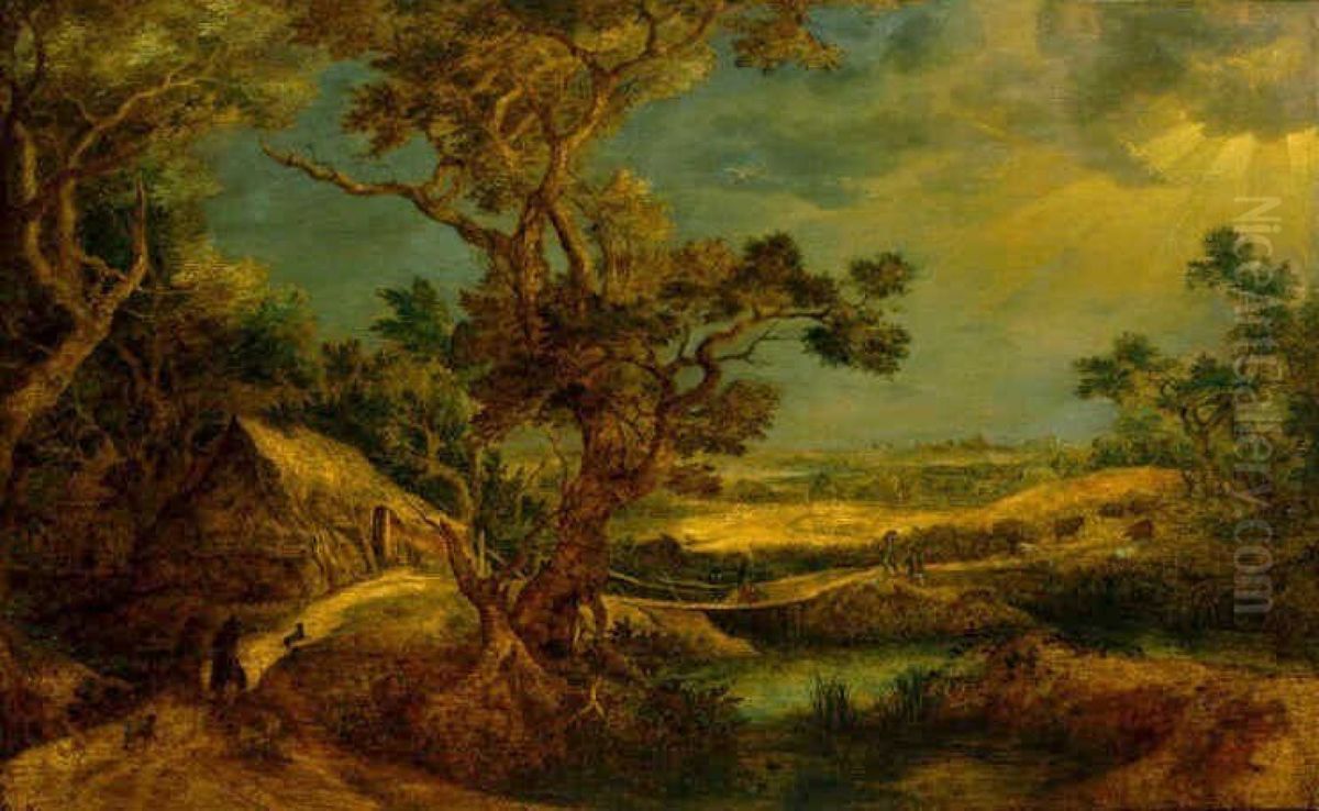 Landschap met boerenhut Oil Painting by Gillis d'Hondecoeter