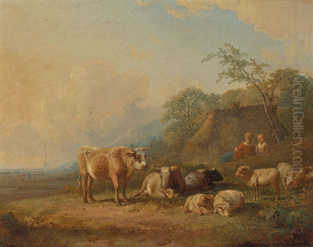 Landschap met dieren Oil Painting by James De Rijk