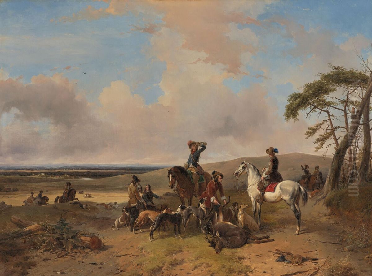Landschap met jachtgezelschap Oil Painting by Joseph Moerenhout