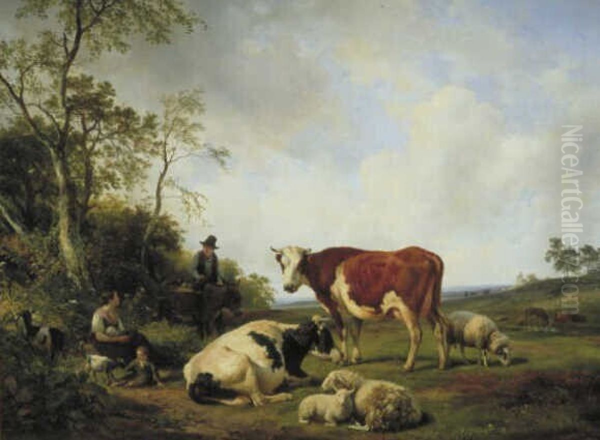 Landschap met koeien en ander vee Oil Painting by Hendrik van de Sande Bakhuyzen