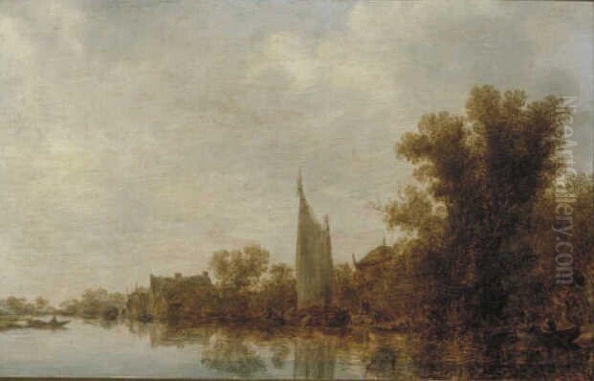 Landschap met rivieroever Oil Painting by Jan van Goyen