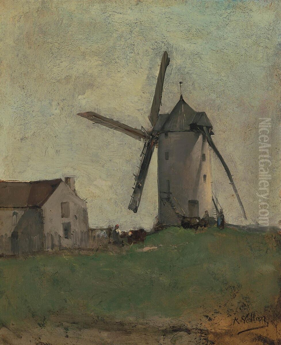 Le moulin a vent (De windmolen) Oil Painting by Antoine Vollon