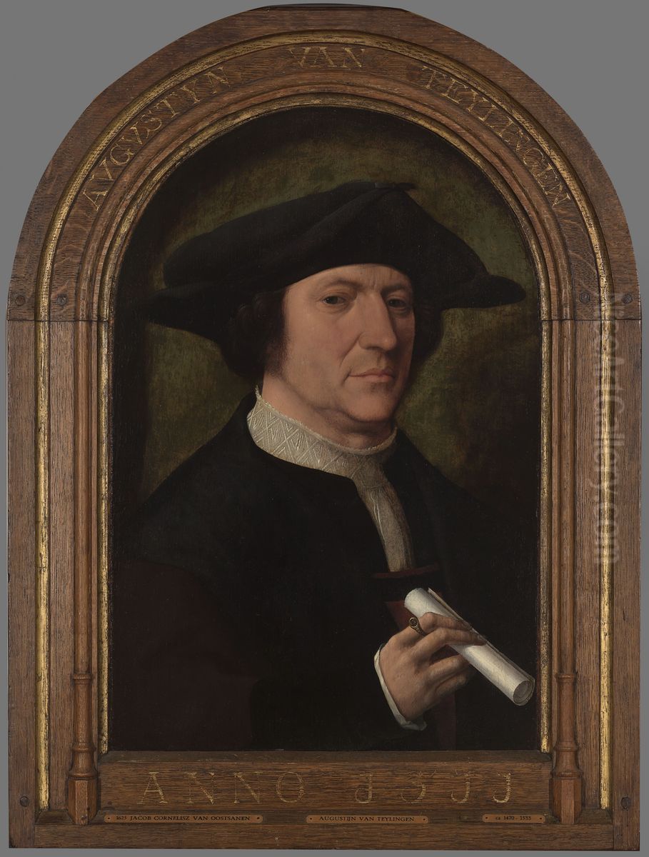 Portret van Augustijn van Teylingen Oil Painting by Jacob Cornelisz Van Oostsanen