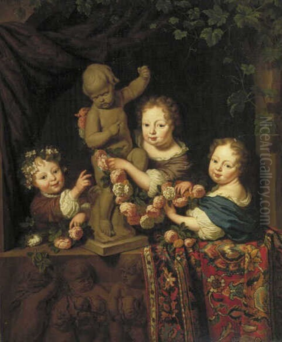 Portretgroep van drie kinderen Oil Painting by Michiel van Musscher