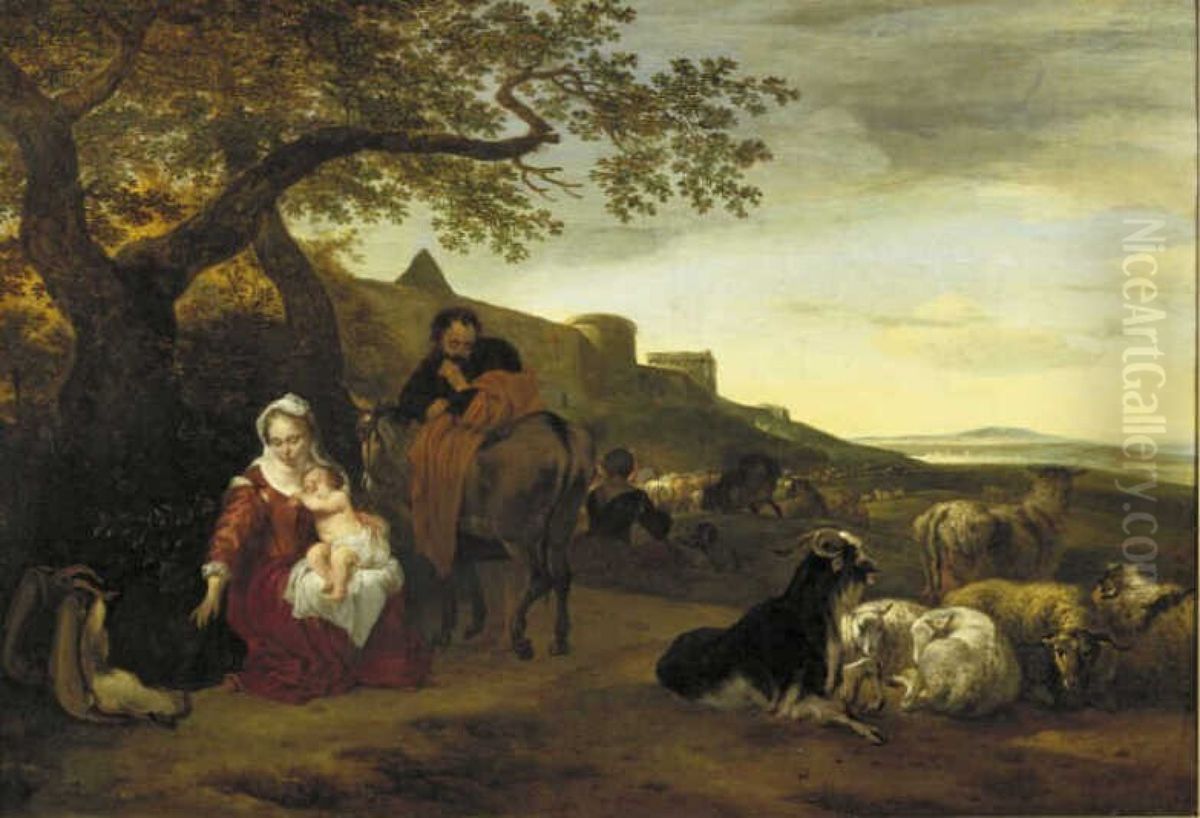 Rust op de vlucht naar Egypte Oil Painting by Jan Baptist Weenix