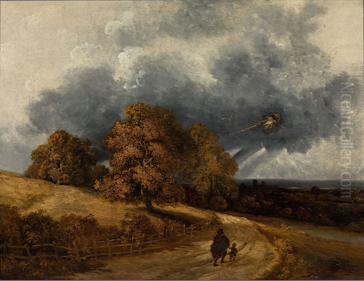 Seinelandschap bij onweer Oil Painting by Georges Michel