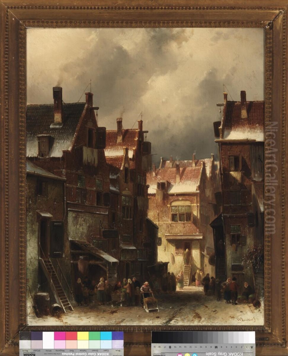 Stadsgezicht in de winter Oil Painting by Charles Henri Leickert