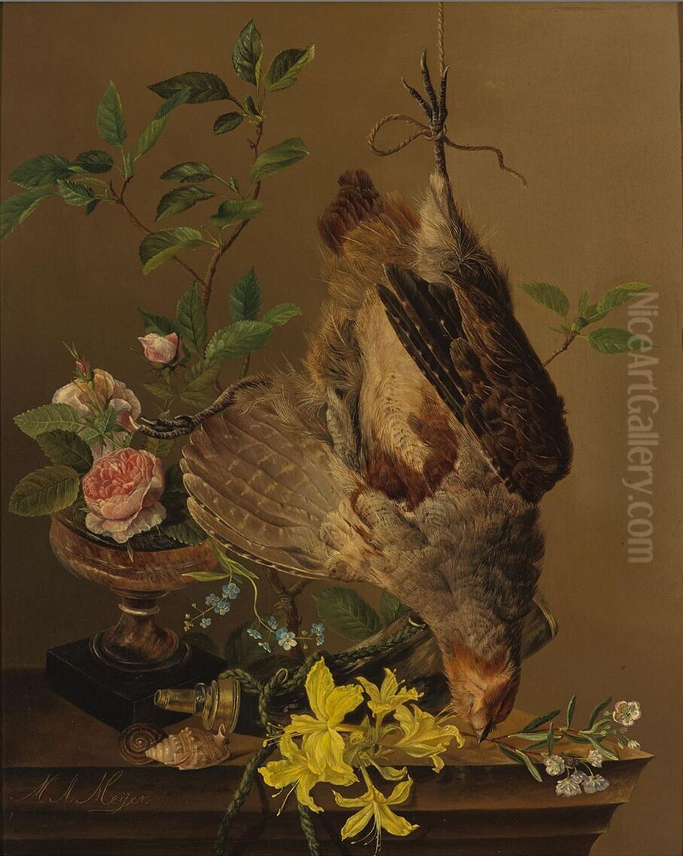 Stilleven met patrijs en bloemen Oil Painting by Mariane Antoinette Meijer