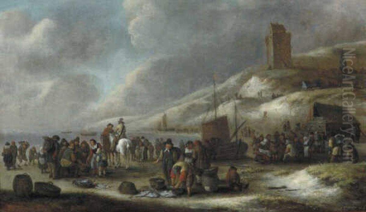 Strand with Fishermen Oil Painting by Nicolaes Molenaer