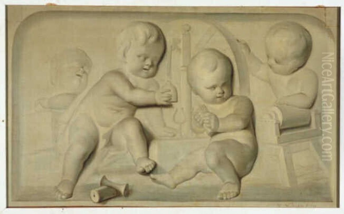 Vier putti Oil Painting by Hermanus Numan
