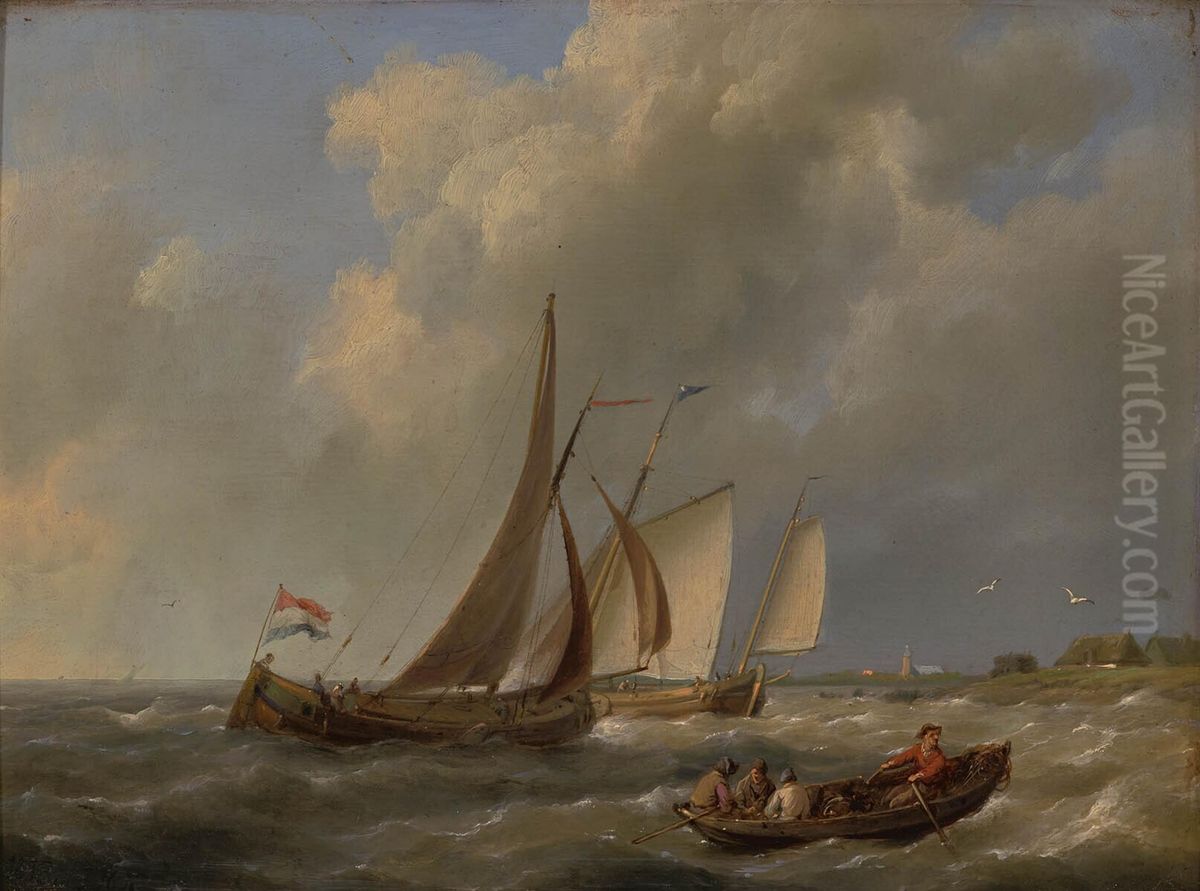 Restless River with Ships Oil Painting by Hermanus Koekkoek