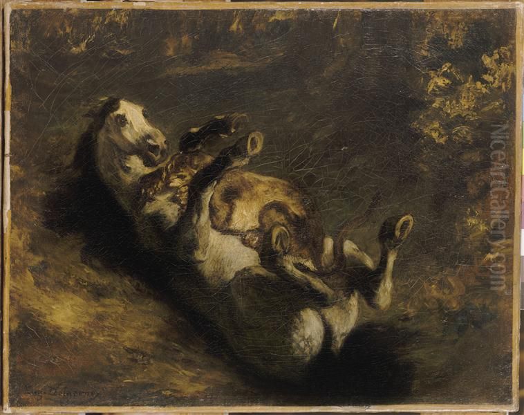Cheval attaque par une lionne Oil Painting by Eugene Delacroix