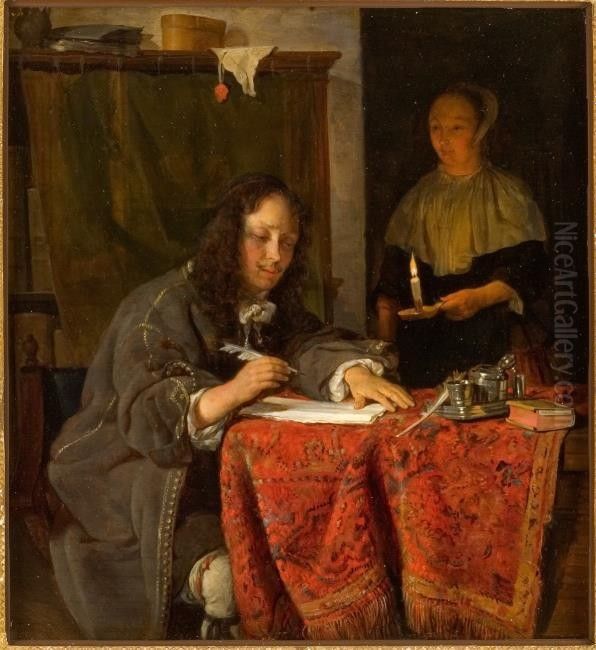 A young man writing a letter Oil Painting by Gabriel Metsu
