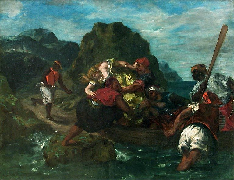 Pirates africains enlevant une jeune femme Oil Painting by Eugene Delacroix