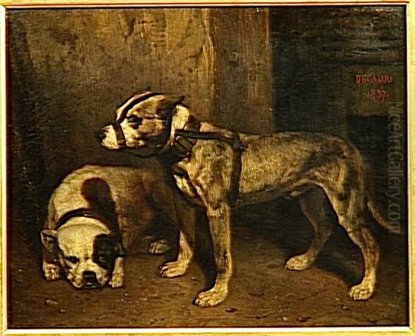 Bouledogue et terrier ecossais Oil Painting by Alexandre-Gabriel Decamps