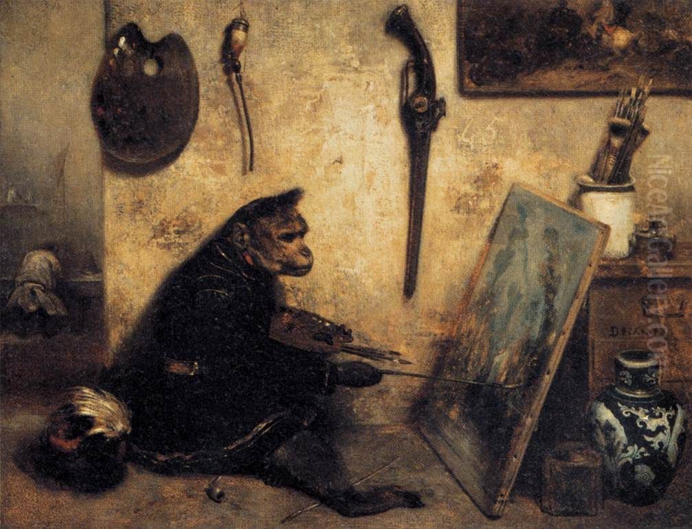 The Monkey Painter Oil Painting by Alexandre-Gabriel Decamps
