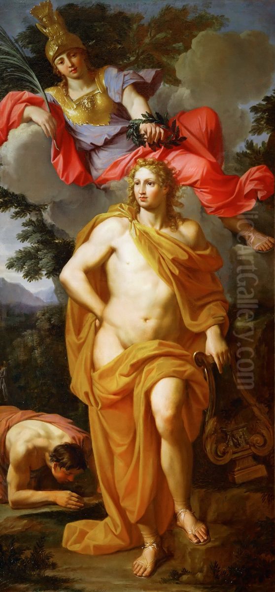 Apollo Crowned by MinervaFrancais :Apollon couronne par Minerve Oil Painting by Noel Coypel
