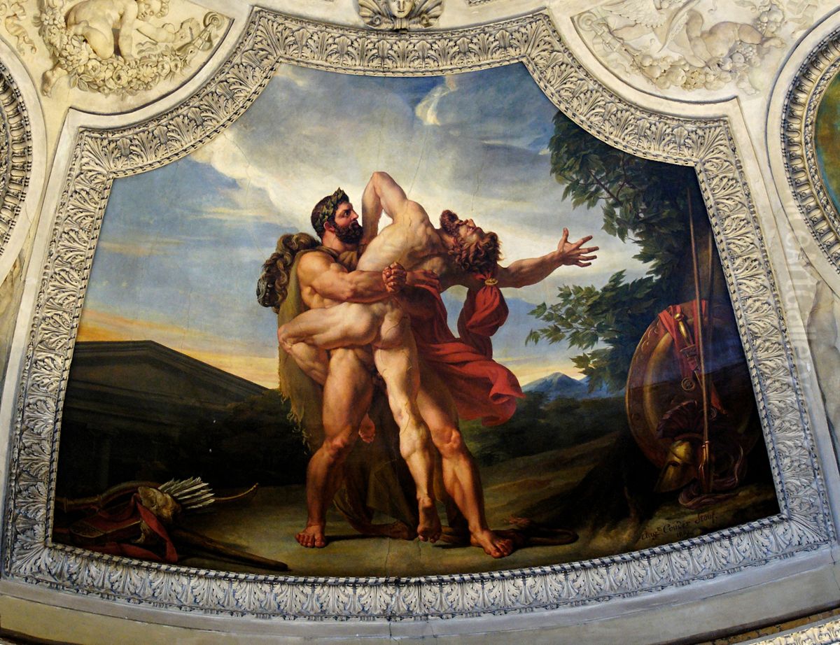 Plafond : La Terre.Combat d'Hercule et d'Antee. Oil Painting by Auguste Couder