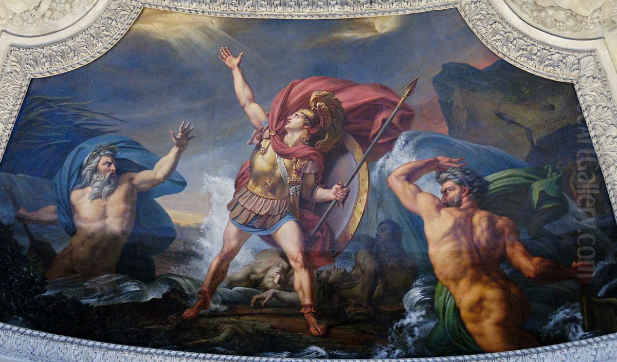 L'Eau. Achille pres d'etre englouti par le Xanthe et le Simois, irrites du carnage qu'il a fait des Troyens Oil Painting by Auguste Couder