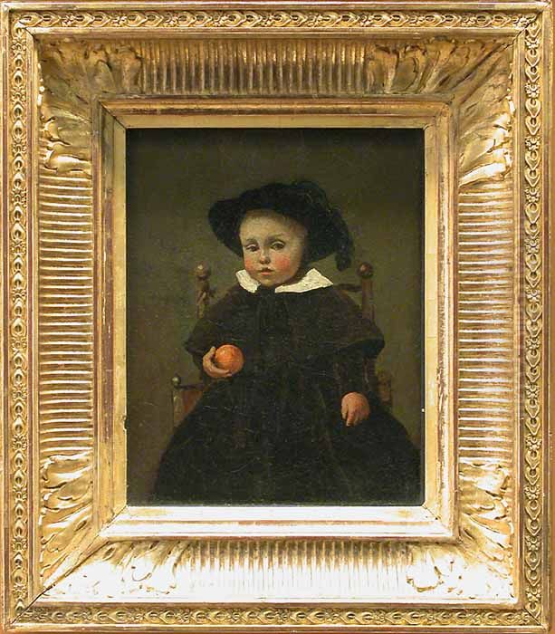 The Painter Adolphe Desbrochers, child, holding an orange Oil Painting by Jean-Baptiste Camille Corot