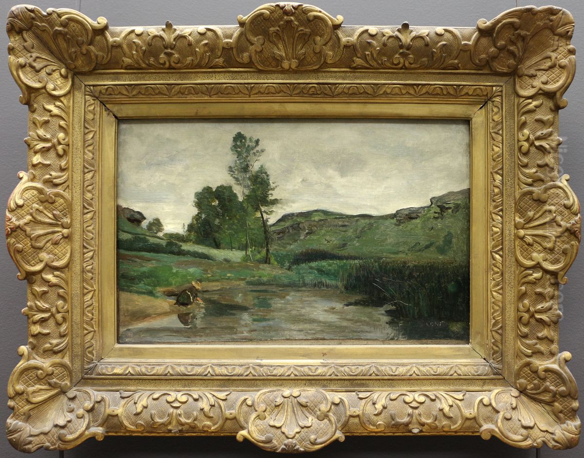 Laundress at the edge of the water in Optevoz Oil Painting by Jean-Baptiste Camille Corot