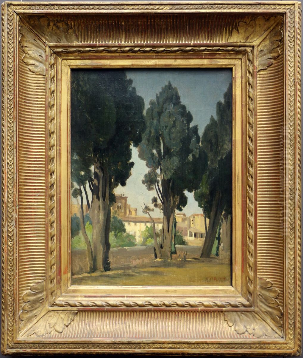 Garden terrace of the hospice Villeneuve-les-Avignon. Oil Painting by Jean-Baptiste Camille Corot