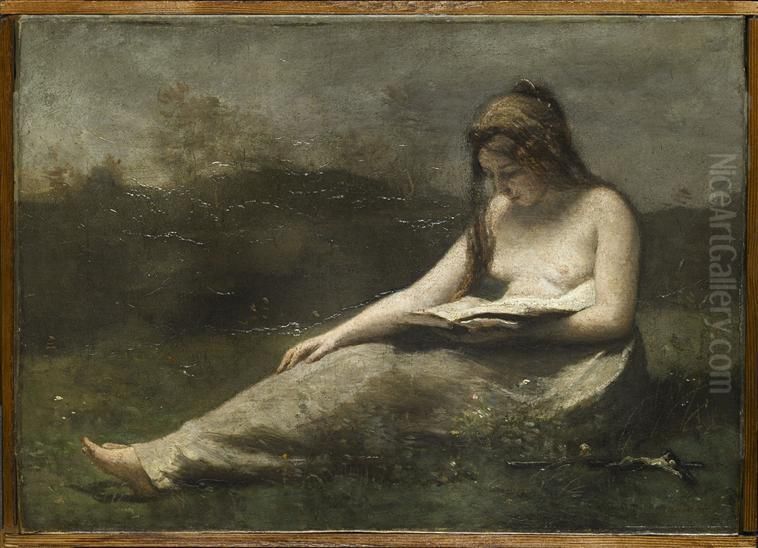 Madeleine reading Oil Painting by Jean-Baptiste Camille Corot