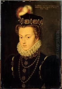Elisabeth d'Autriche (1554-1592), reine de France, femme de Charles IX., en buste avec toque a plumes.