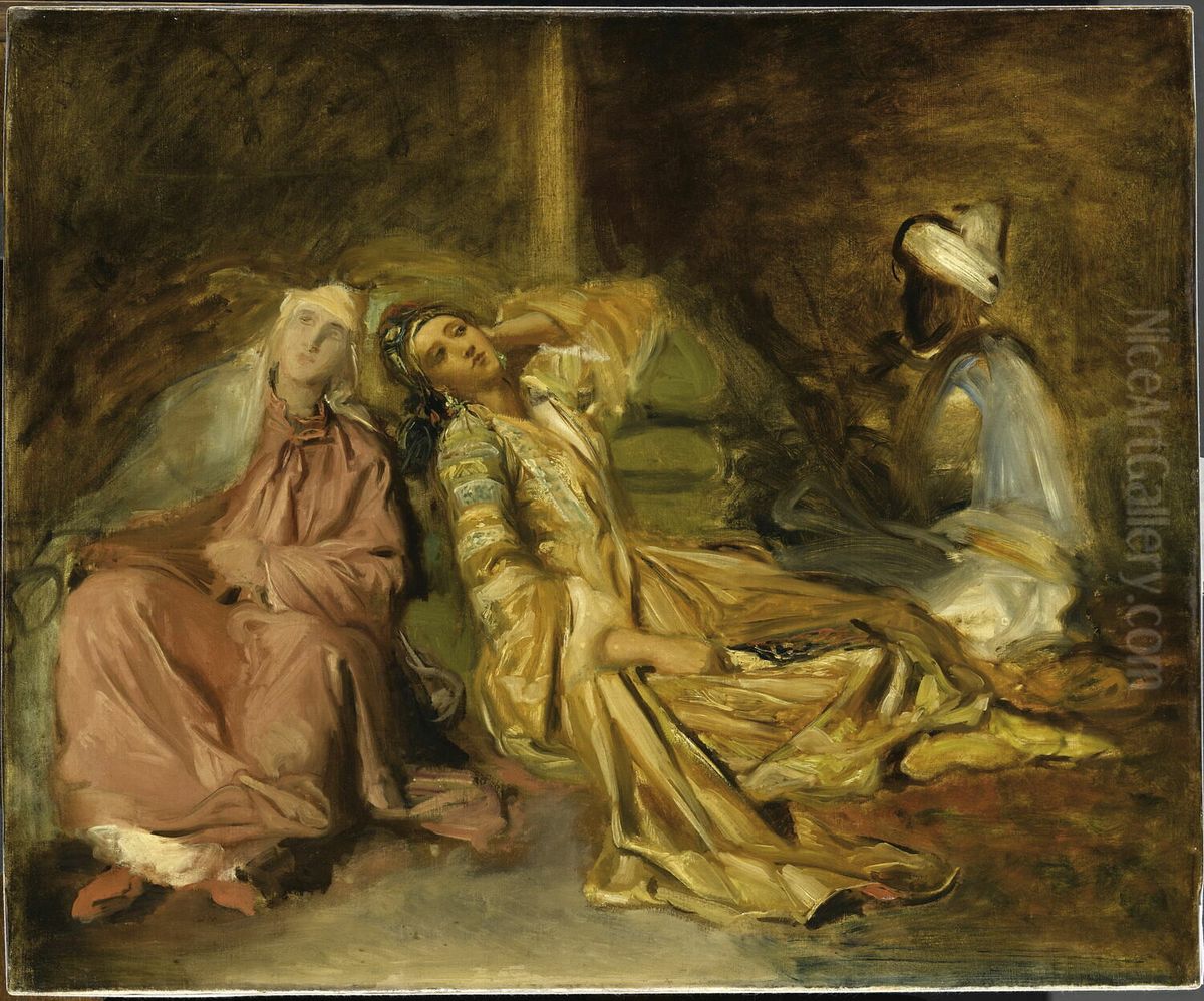 Interieur de harem. Esquisse. Oil Painting by Theodore Chasseriau