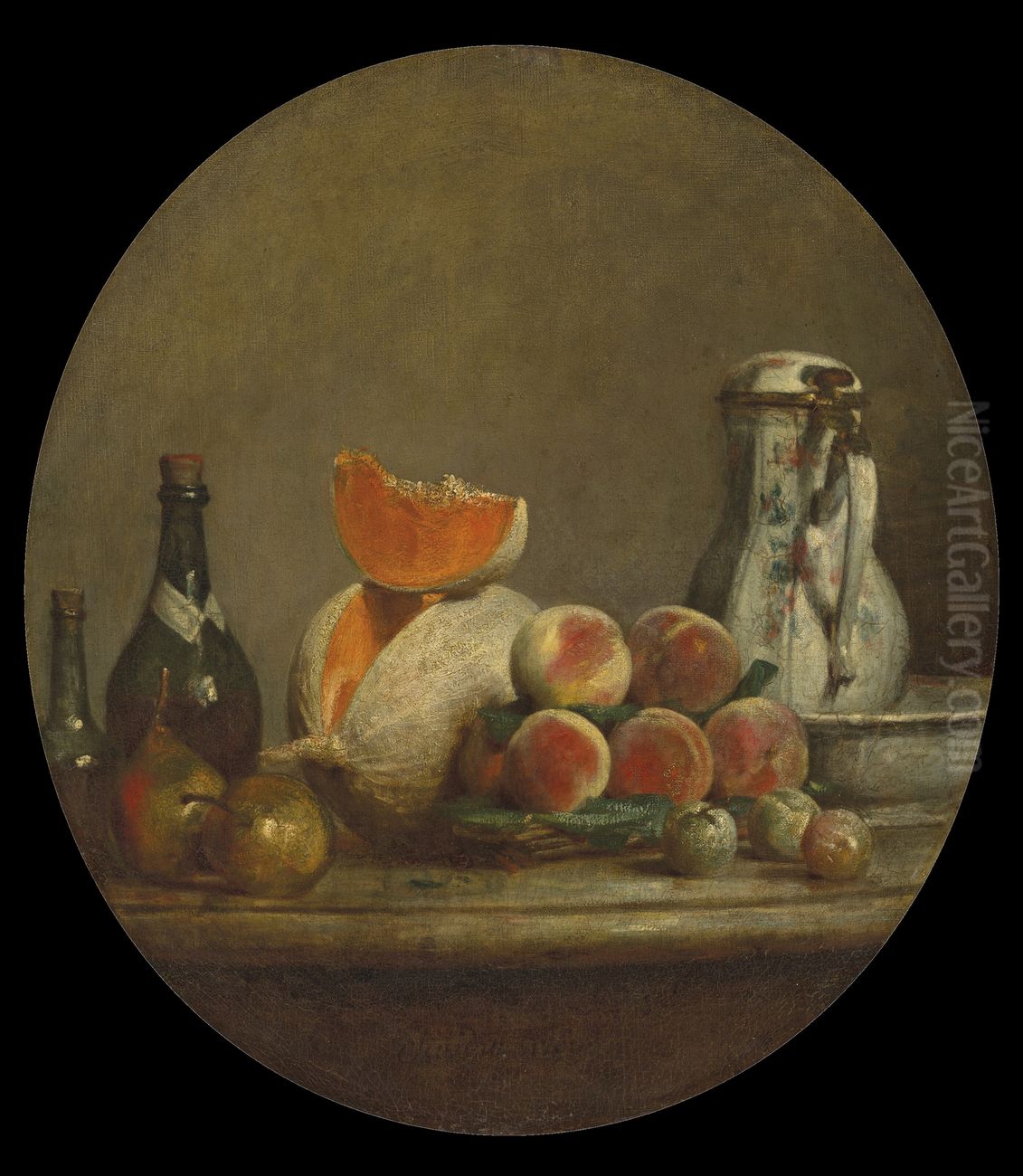 Melon, poires, peches et prunes Oil Painting by Jean-Baptiste-Simeon Chardin
