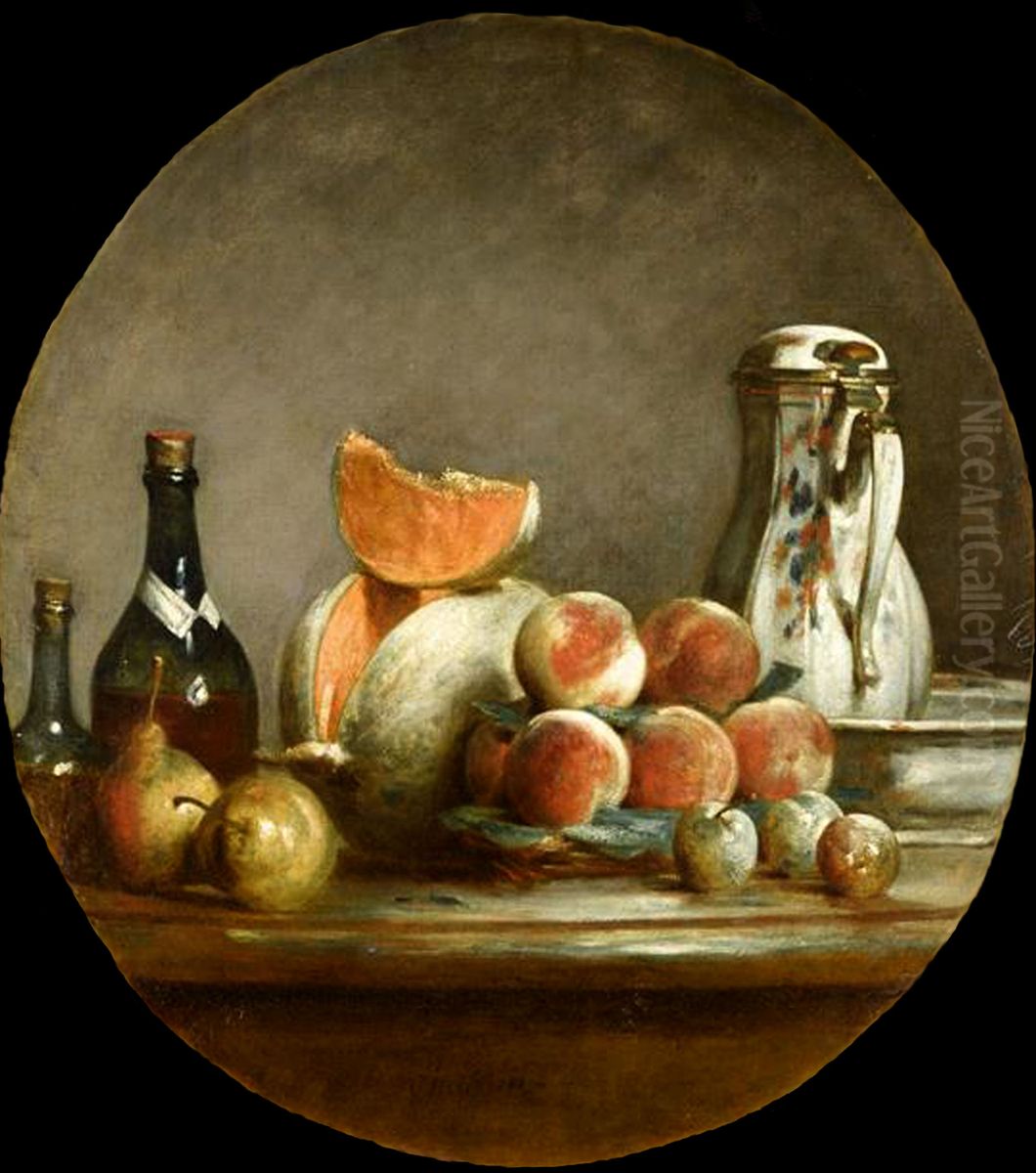 Melon, pears, peaches and plums Oil Painting by Jean-Baptiste-Simeon Chardin