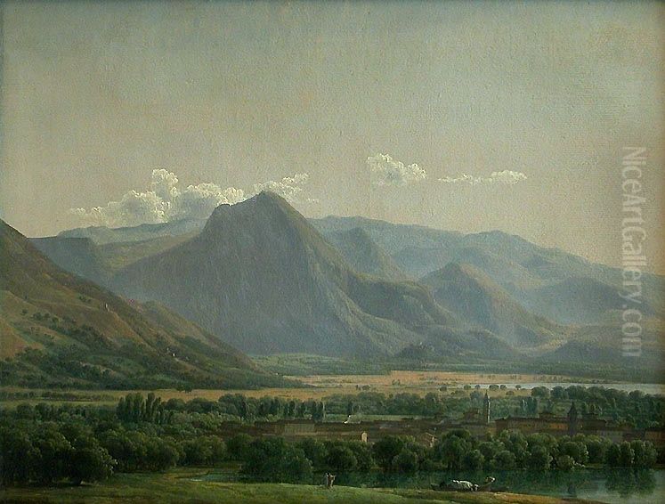 Vue de la ville d'Avezzano, au bord du lac de Celano, royaume de Naples Oil Painting by Jean-Joseph-Xavier Bidauld