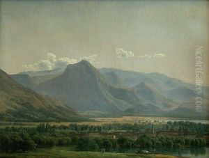 Vue de la ville d'Avezzano, au bord du lac de Celano, royaume de Naples