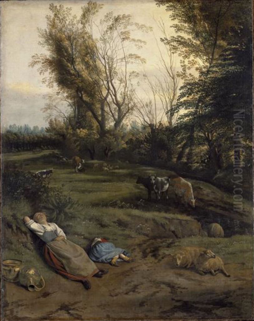 Pasture with two sleeping shepherdesses Oil Painting by Johannes Siberechts