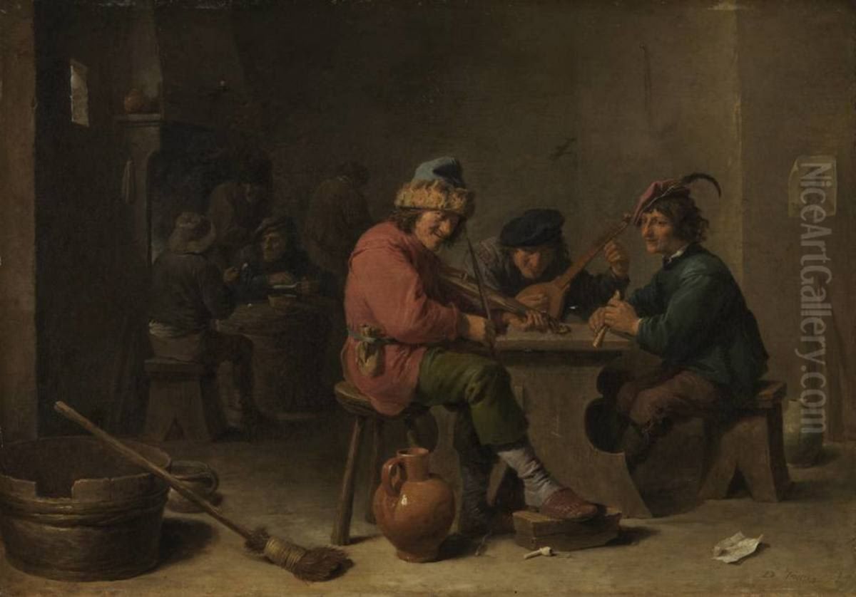 Farmers playing music Oil Painting by David Teniers the Younger