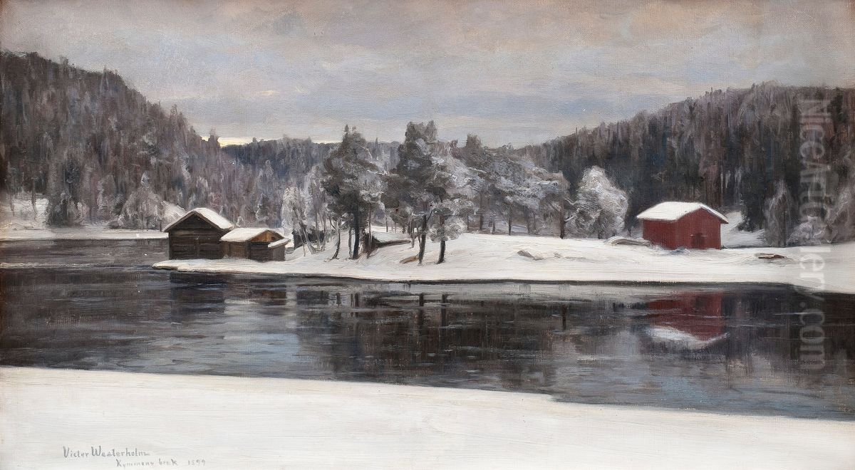 Talvimaisema Kymintehtaalta Oil Painting by Victor Westerholm