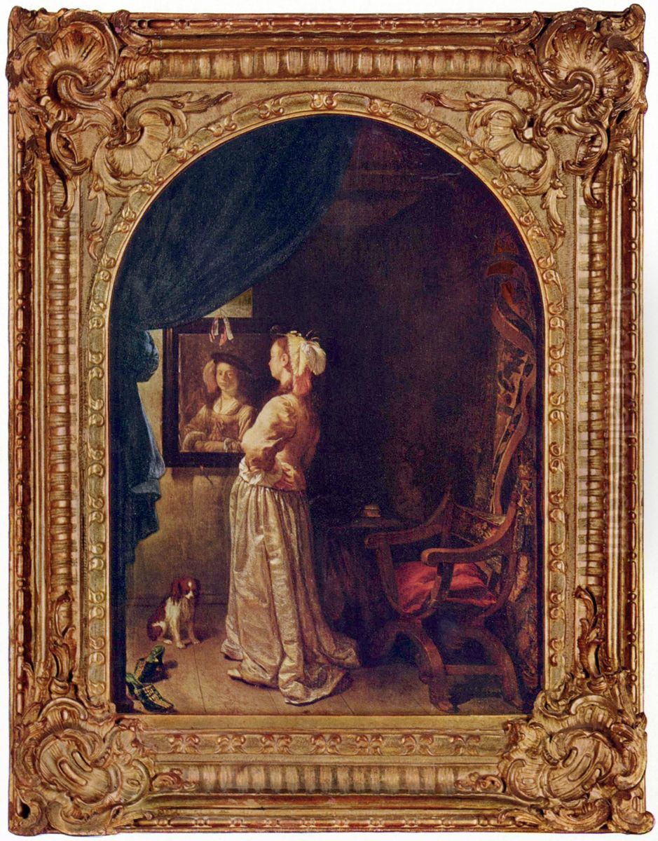 Dame vor einem Spiegel Oil Painting by Frans van Mieris