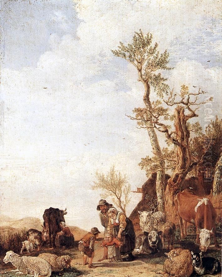 Peasant Family with Animals Oil Painting by Paulus Potter