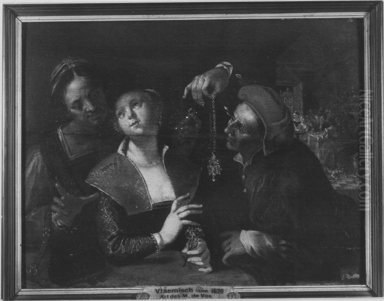 Alter Mann und junge Frau Oil Painting by Hans Von Aachen