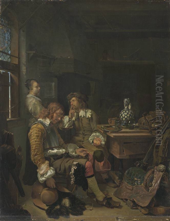 Der schlafende Offizier im Gasthaus Oil Painting by Frans van Mieris