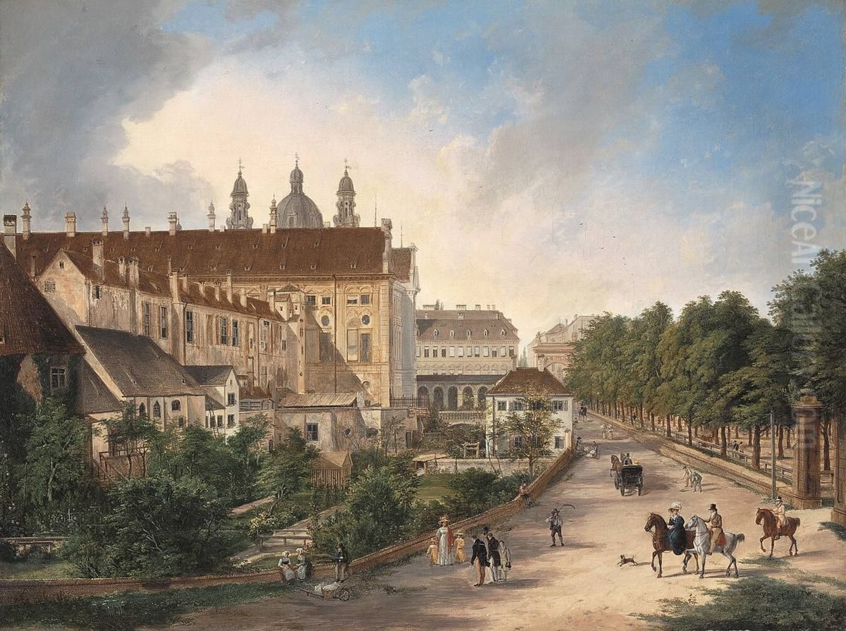 Die Nordseite der Koniglichen Residenz im Jahr 1828 Oil Painting by Domenico Quaglio the Younger