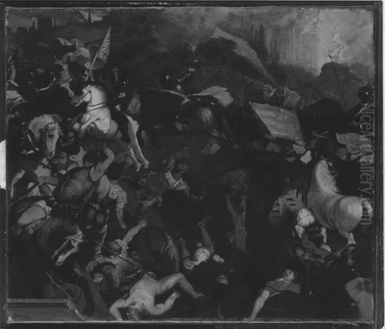 Die Schlacht von Cadore (nach Tizian) Oil Painting by Amos Cassioli