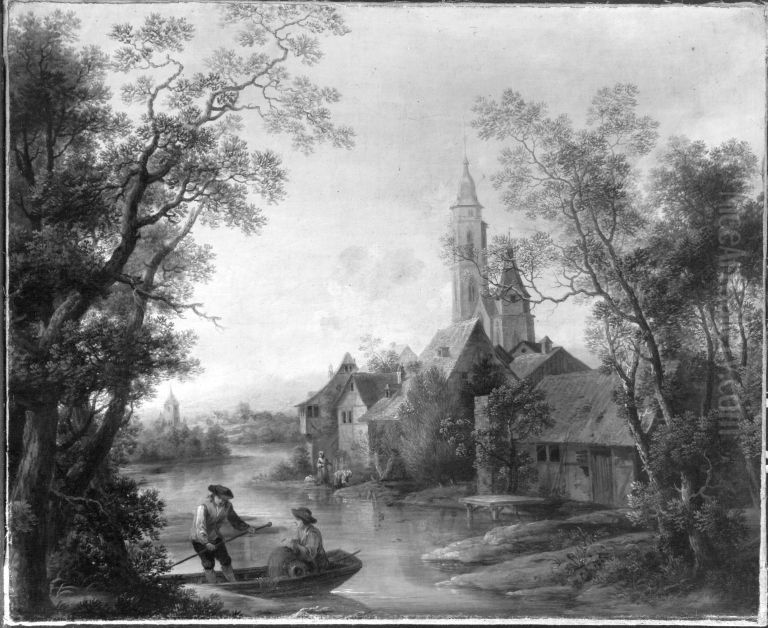Dorf mit Fahre Oil Painting by Christian Georg Schutz